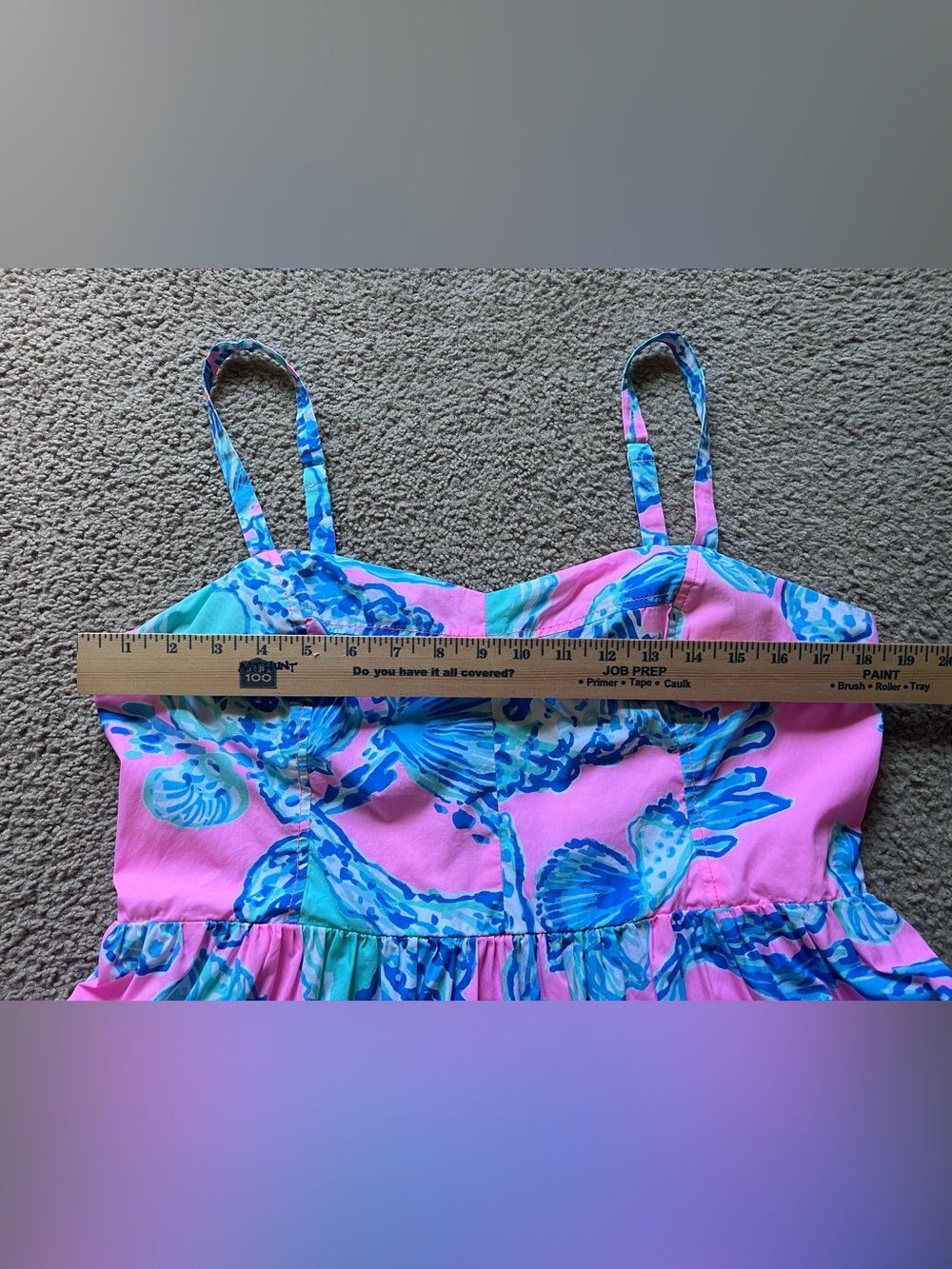 LILLY PULITZER Ardleigh Sun Dress Pink Blue Seashell Print Sz 16 Smocked Pockets - Picture 8 of 11